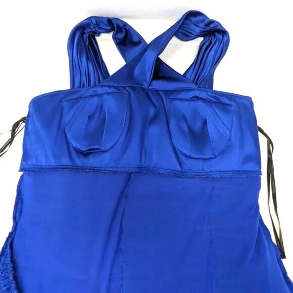 Calvin Klein Bodycon Cocktail Wiggle Dress Sz 10 Royal Blue Satin NWT Ruched - Picture 11 of 13